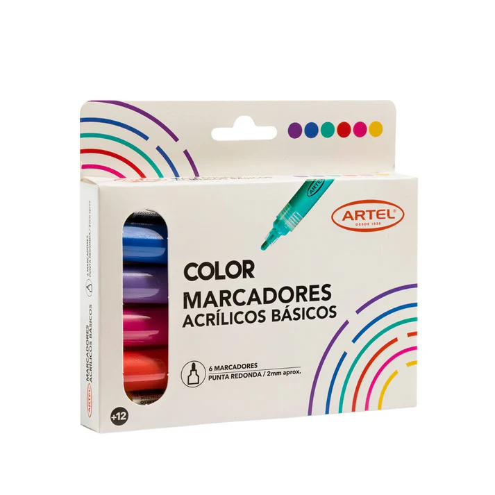 Set Estuche 6 Marcadores Acrílicos Básicos Artel 2mm Set Estuche 6 Marcadores Acrílicos Básicos Artel 2mm - Imagen 1