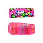 Set estuche tela 8 crochet, aguja lana y toma punto.